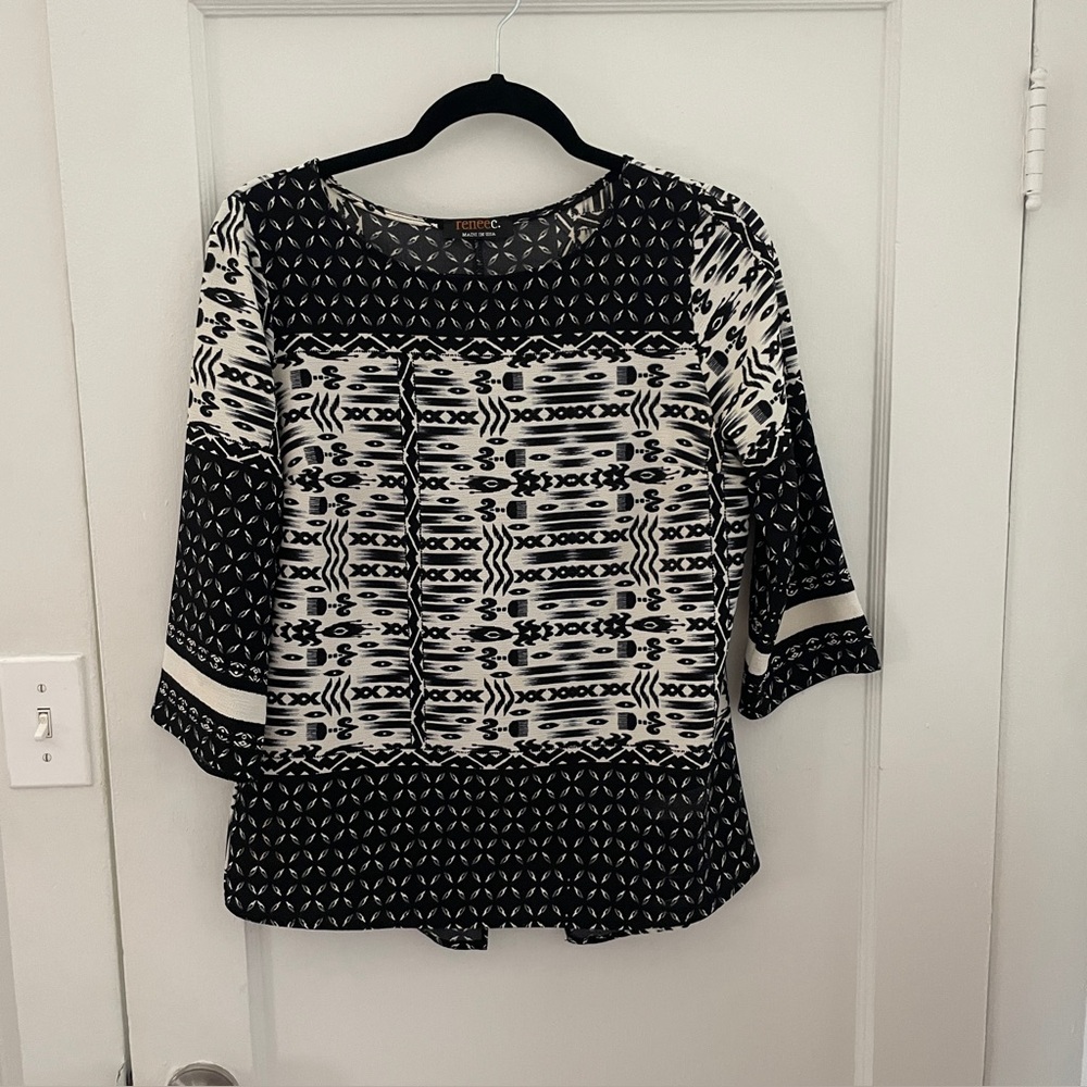 Renee C Black and White Geometric Top